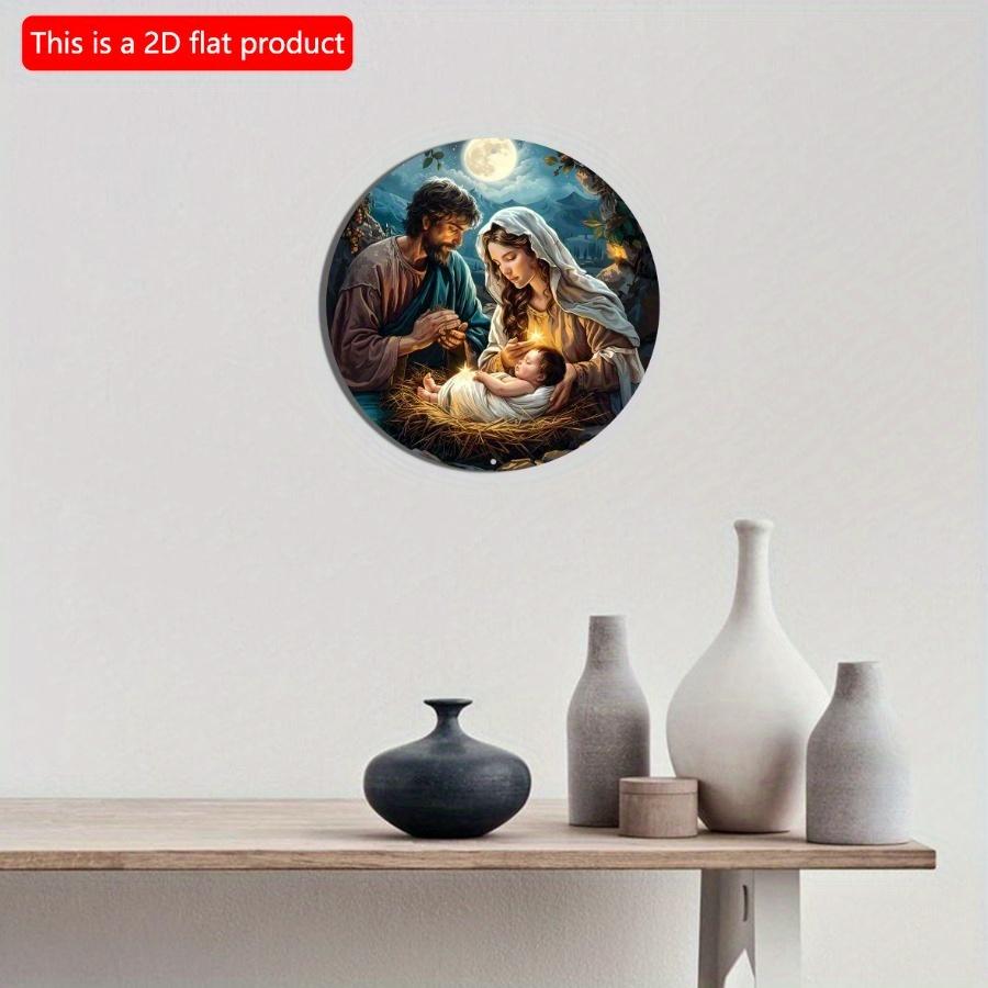 1 Stück 2D flaches rundes Weihnachtskrippenschild aus Holz – 20 cm bedruckte Wandkunst, hochwertiges Dekoschild, wetterfest und wasserdicht, vielseitig einsetzbar für drinnen und draußen, einfach