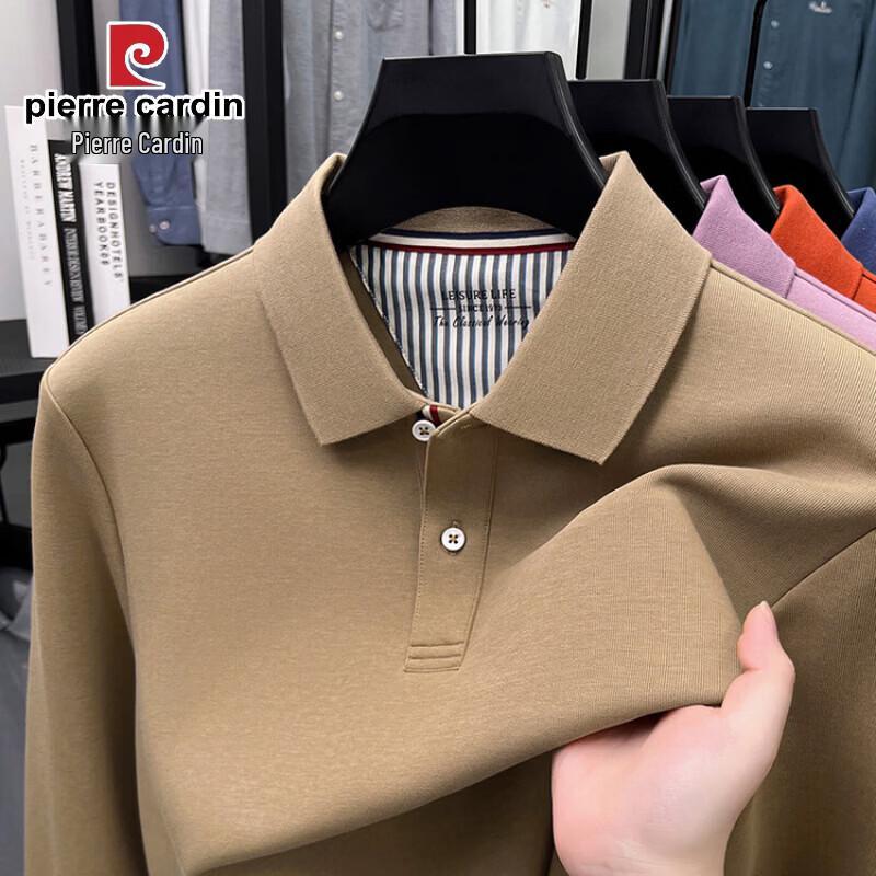 Pierre Cardin Men's Solid Long-Sleeve Lapel Polo Shirt