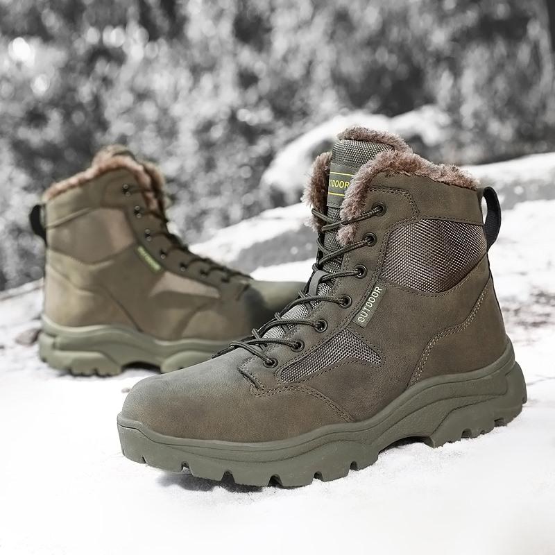 New autumn and winter velvet warm outdoor large size combat boots cotton boots high top snow boots