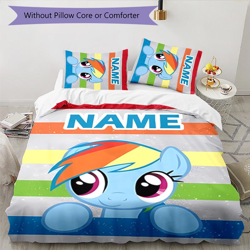 3pcs My Little Pony6 Cover Set - Personalized Name, HD Printed Bedding with 1 Cover and 2 Pillowcases - Perfect for Home Decor, Easy Care