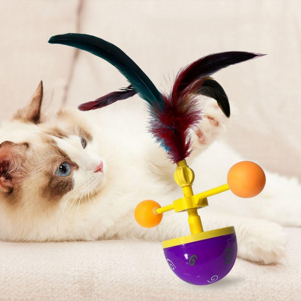 Colorful Feather Pet Feather Sliding Toy Rotating Pet Fun Roller Fun Interactive Cat Toys  Kitten
