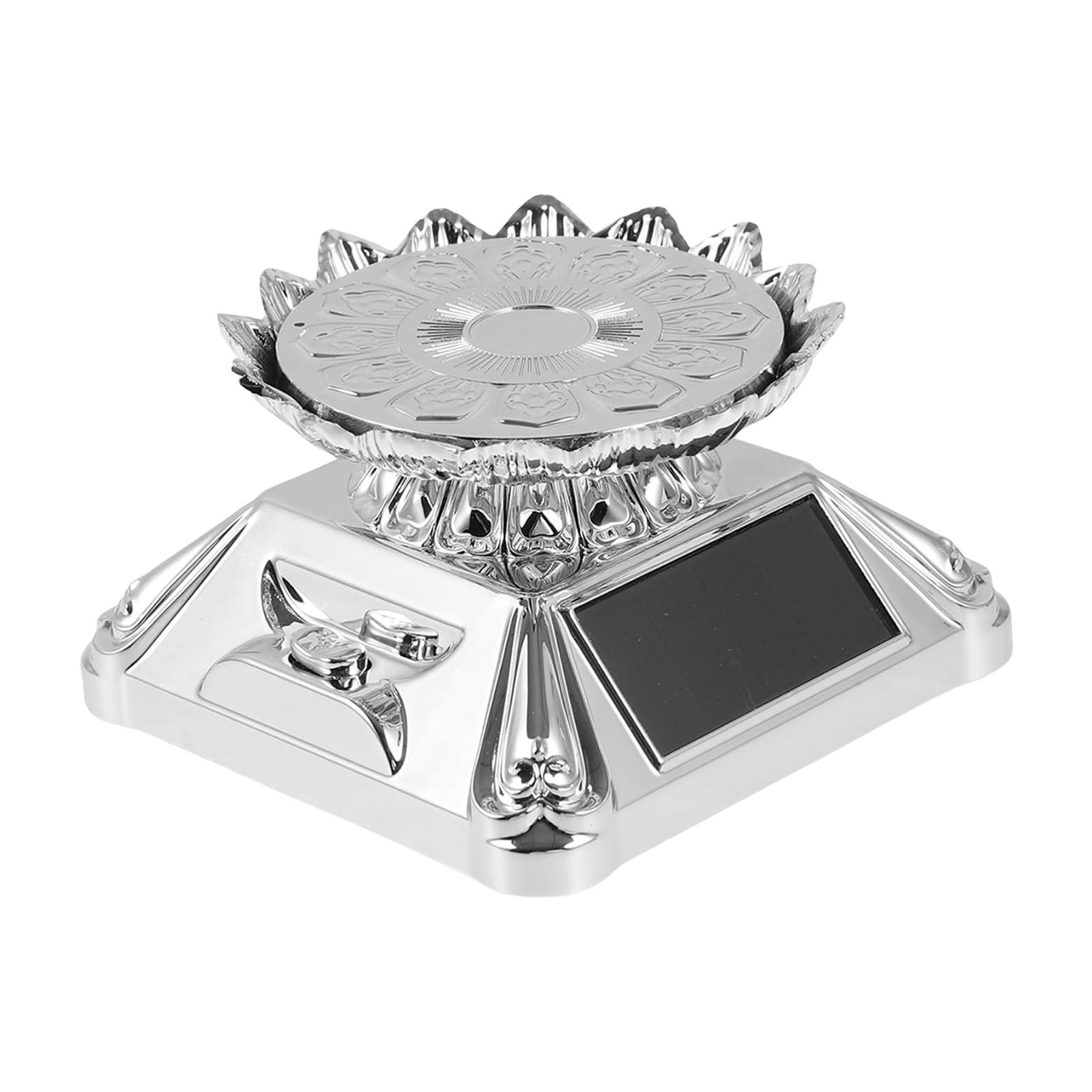

Automatic Rotating Jewelry Turntable Solar Charging LED Illuminated Display Stand for Rings Watch ABS Showcase Tray серебряный