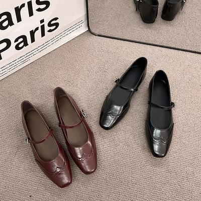 Fashion Women's Retro Style Spring Summer 2025 New Arrival Flat Heeled Mary Jane Shoes French Square Head Shallow Couple Women's Shoes