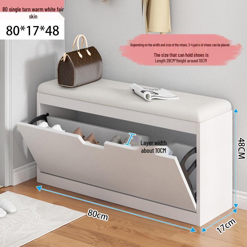 Shoe Storage Bench with Flip-Top Cabinet and Integrated Stool for Entryway