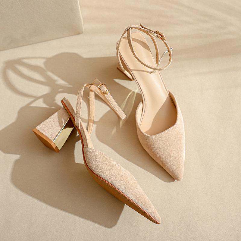 Fu number thick heel bag head sandals women's spring and summer women's shoes hollow front bag back with shoes electroplating and casual women's shoes