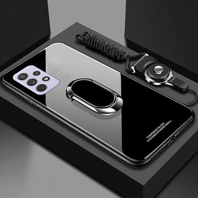Tempered Glass Phone Case For Samsung Galaxy A73 A53 A33 A13 A03S A22 A52 A32 A42 A51 A71 A72 A12 5G Magnetic Ring Holder Stand Cover with Lanyard