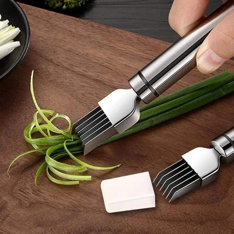 Practical Stainless Steel Scallion Cutter with Ergonomic Handle | Onion & Garlic Shredder for Kitchen Efficiency
