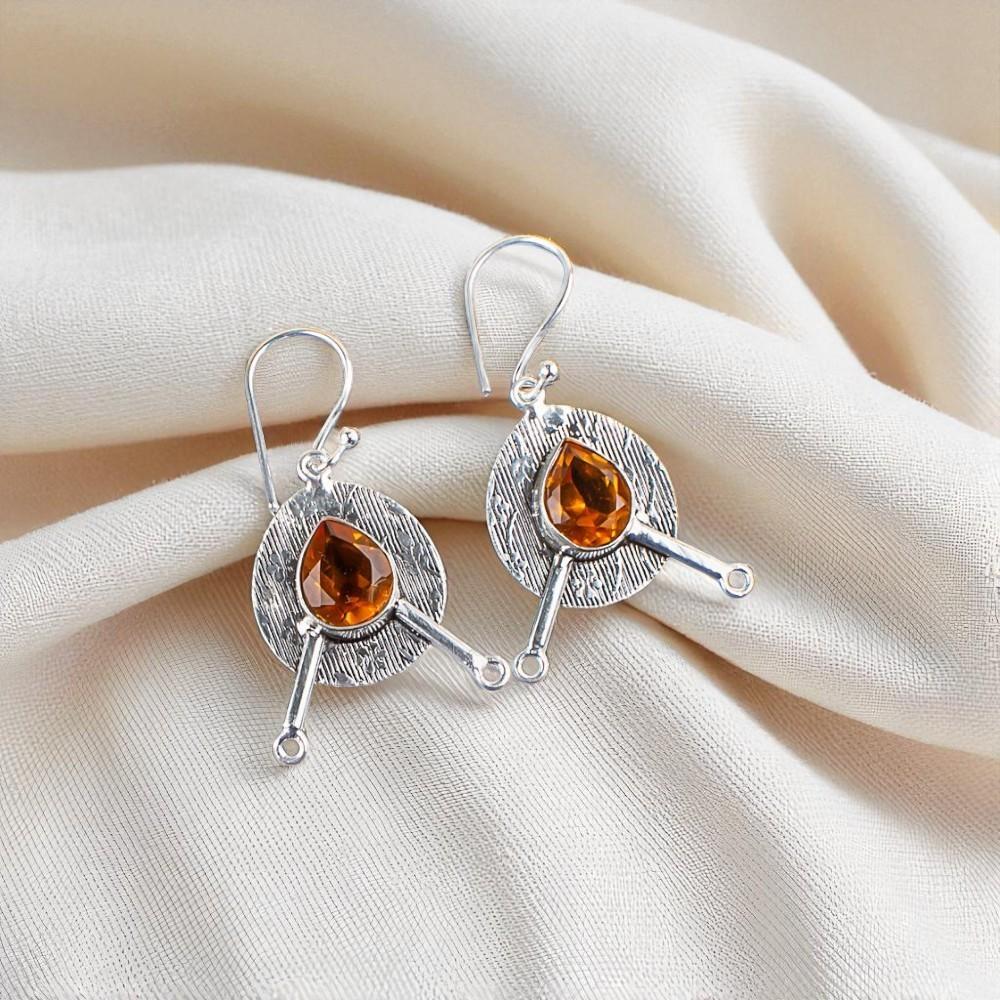 Citrine Gemstone 925 Sterling Silver Jewelry Handmade Earrings1.86" Gift For Her EE-78-7