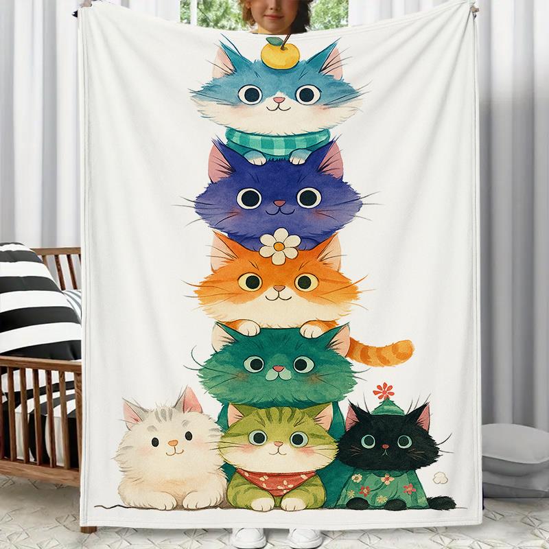 

Cartoon cute Stacking Cat pattern Flannel printed blanket suitable for all seasons suitable for living room office sofa travel 75x90cm