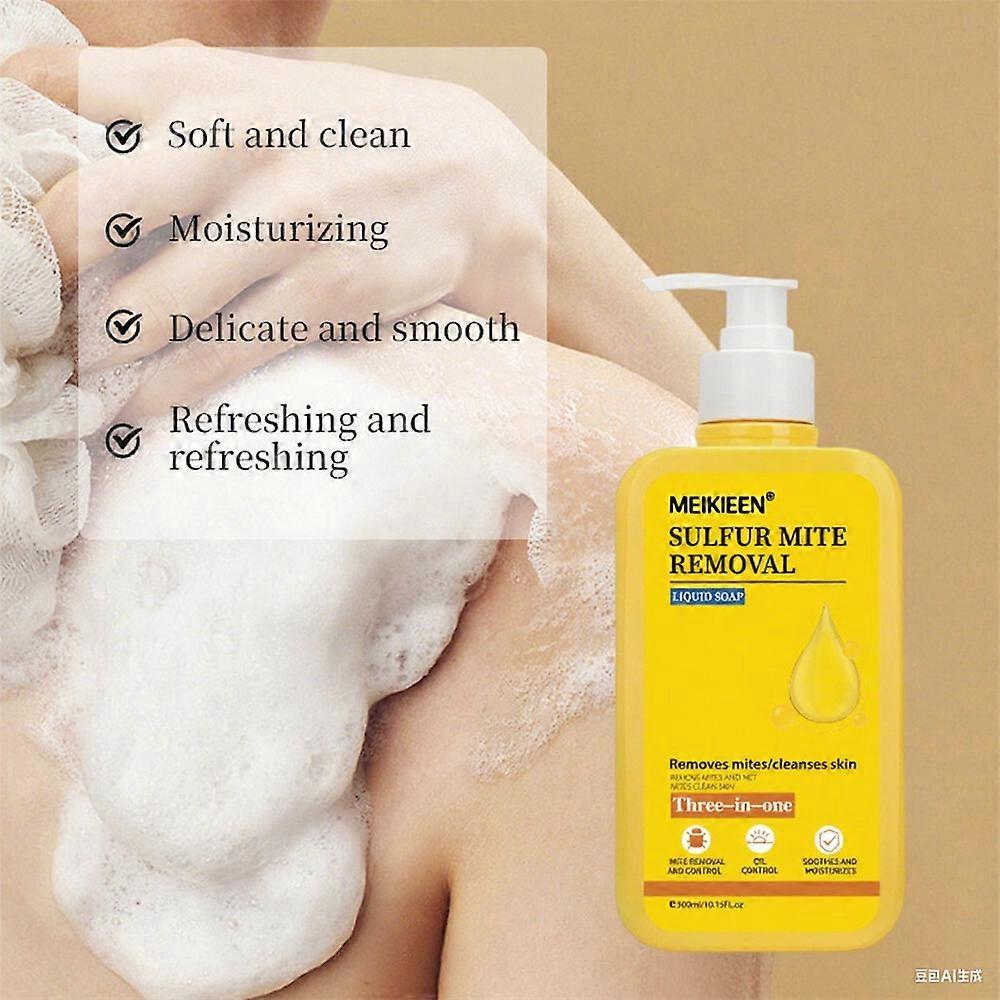Sulfur Refreshing Shower Gel Against Body Odour & Acne, Antibacterial Sulphur Formula with Deep Cleansing for Sensitive Skin, PH Neutral & Vegan, 300M