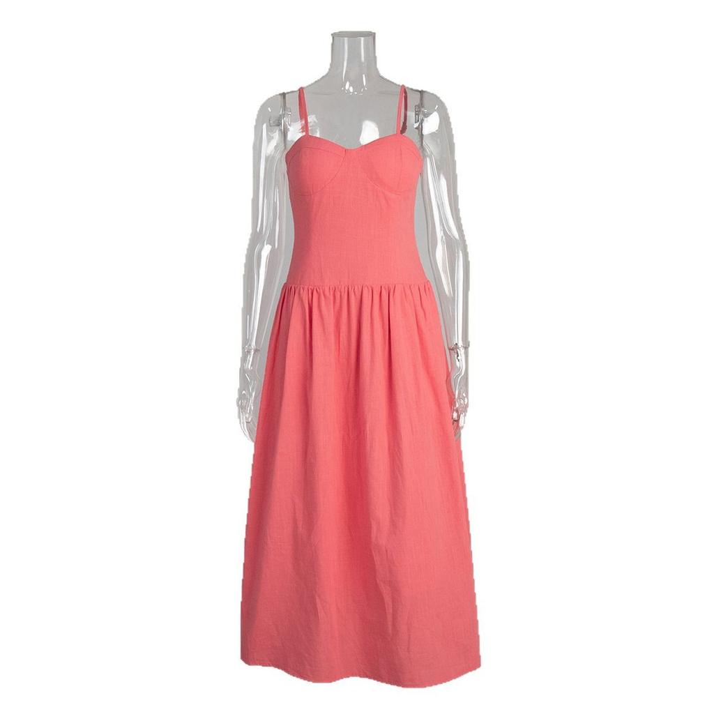 Pure cotton suspender dress, European and American summer new temperament collection waist chest pad suspender dress