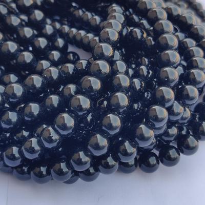 Echte natürliche schwarze Obsidianperlen, Größe 6 mm, 8 mm, 10 mm, runder glatter schwarzer Obsidian-Edelstein, 14–15 Zoll große Perlenkette.