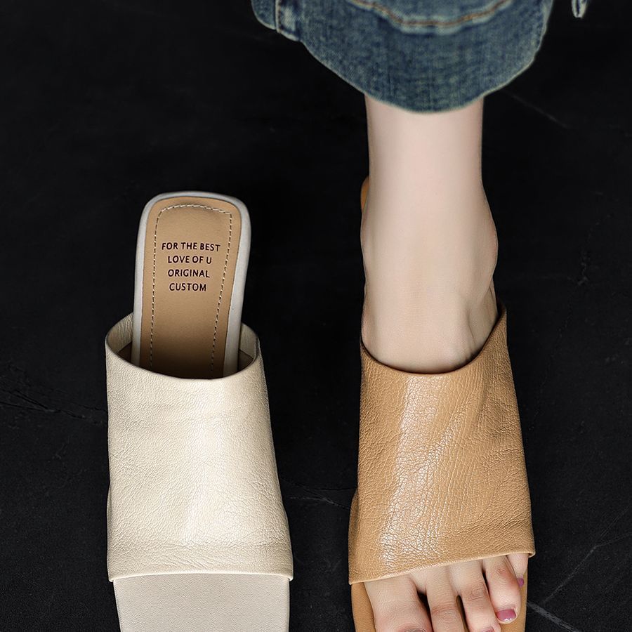 Extravagant Girl Niche Fashion One-word Slippers for Women To Wear Summer New Models, Absolutely Absolute Child, Foreign Style, Medium Heel Temperamen