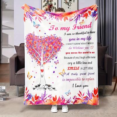 Soft Plush Blanket Flannel Throw with Inspirational Design Vibrant Butterfly Heart Tree Message Best Friend Gift Cozy All-Year