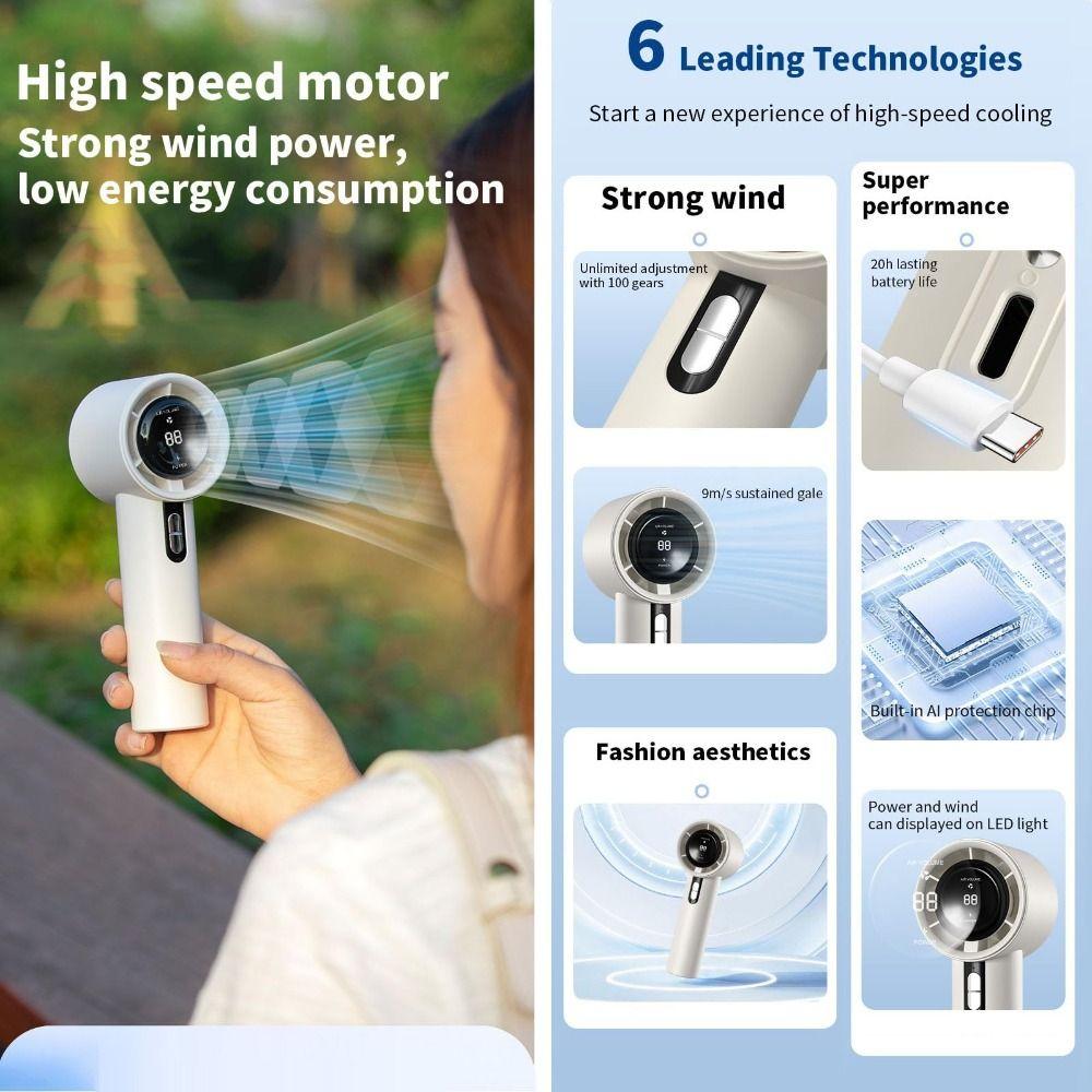 Adjustable Handheld Fan 100 Winds Speeds Cooling Fan New Mini Turbo Fan  Camping