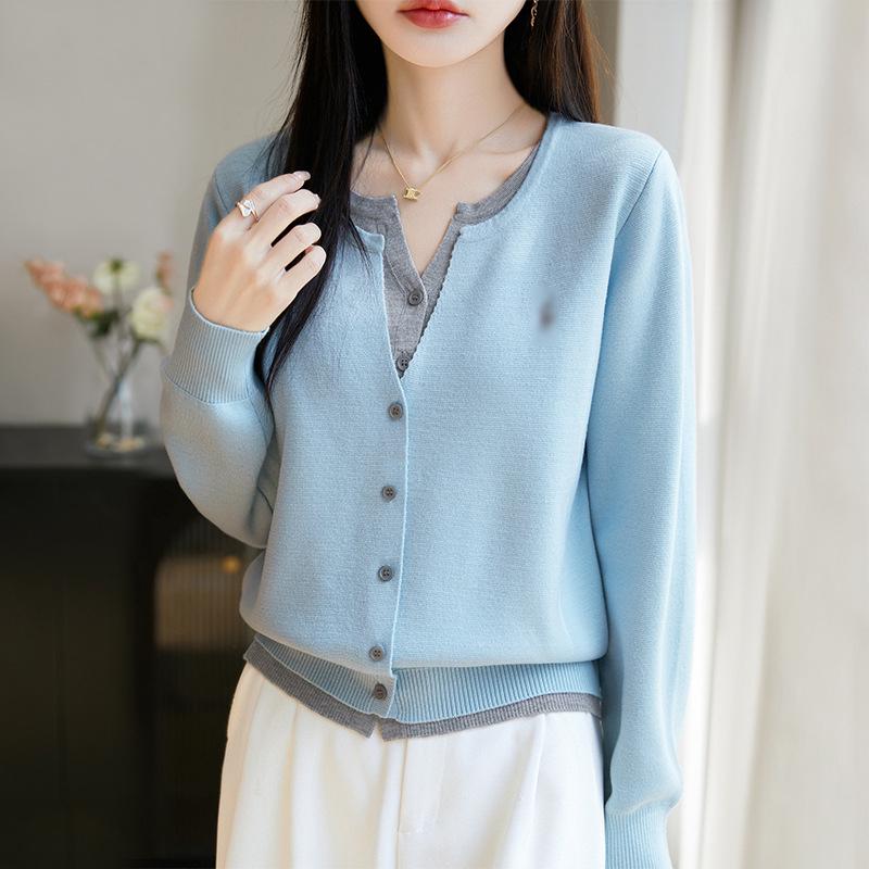 Soft, Chewy Milky Knit Cardigan for Women - New Spring/Autumn Style, Long-Sleeved, Gentle Yellow, Faux Two-Piece Sweater Top