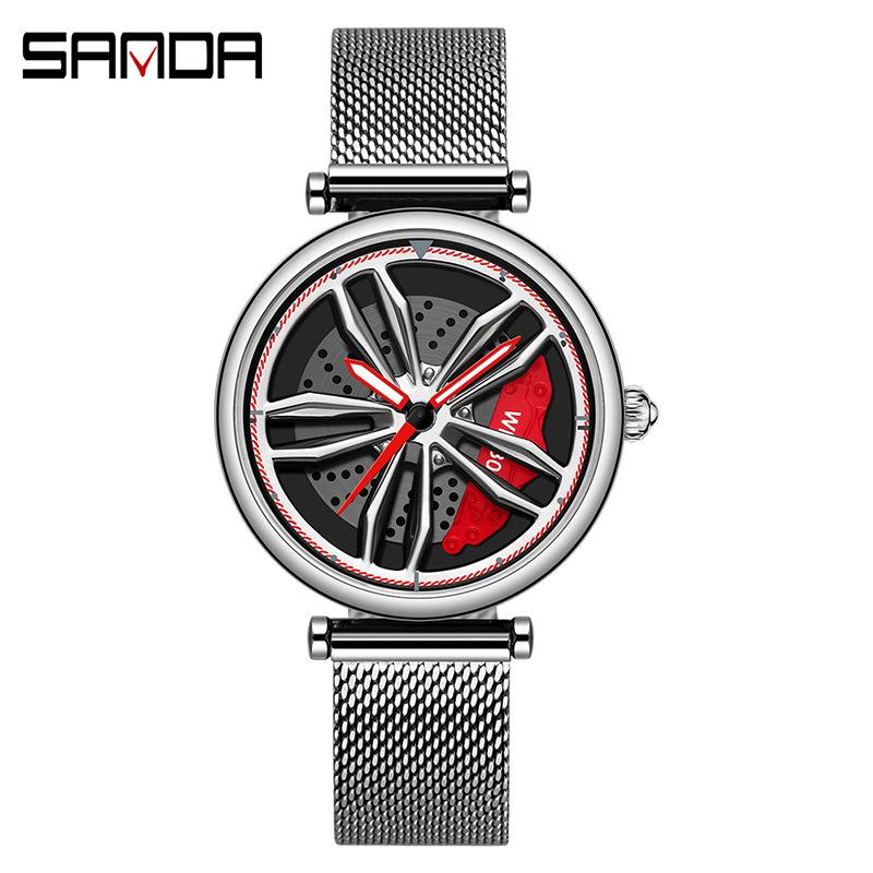 Sanda Men's Creative Rotating Quartz Wristwatch with Mesh Strap