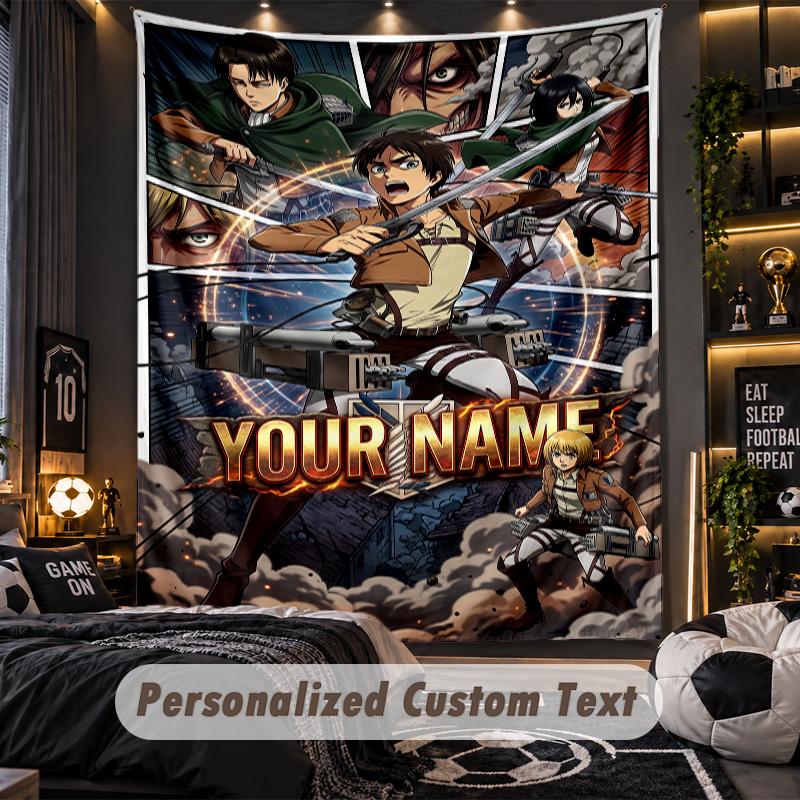 Personalized Wall Tapestry,Attack on Titan Custom Printed Name, Fabric Wall Art For Indoor Room Backdrop