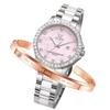 Women's Watch Shell Dial Ceramic Diamond Date Waterproof Luminous For Work/School Girl With Bracelet Pink