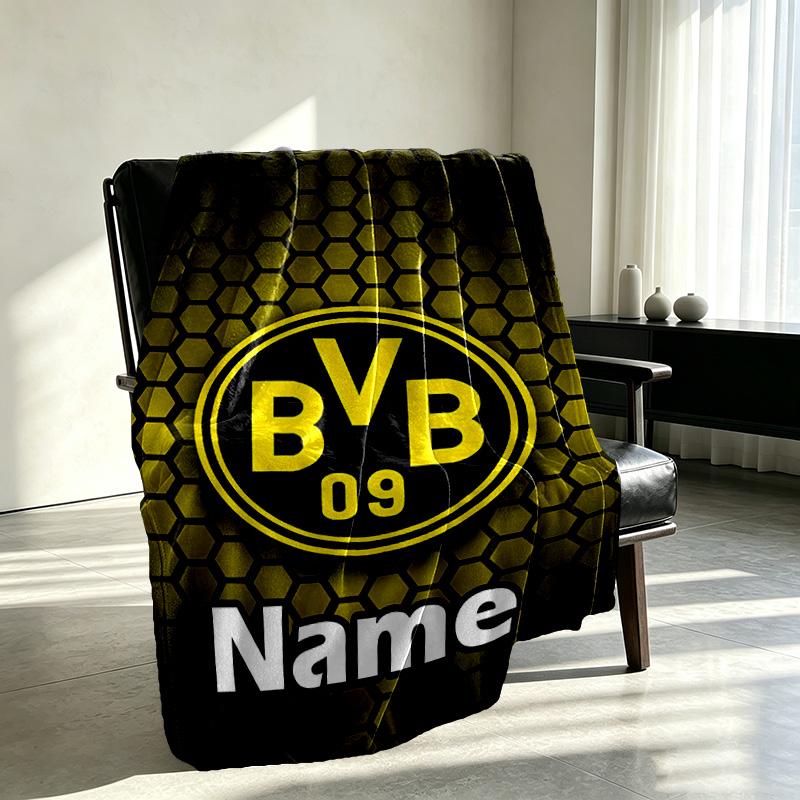 Custom Name Personalized Borussia Dortmund Print Blanket, Home Decor, Bedroom, Sofa, Camping, Couch, Gifts for Birthday Christmas