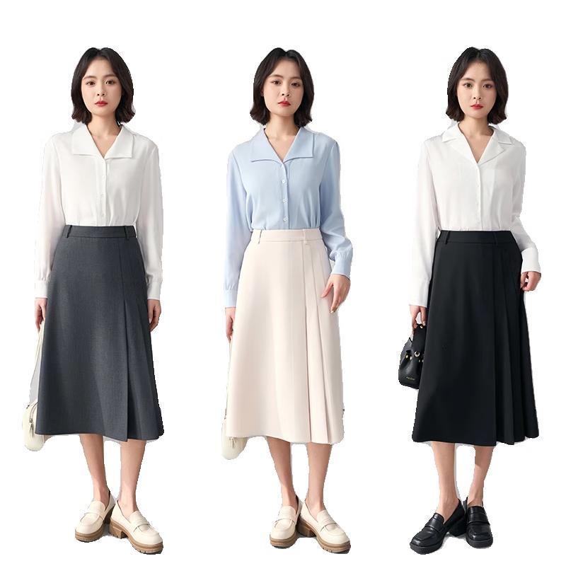 Women's High-Waist Pleated A-Line Commuter Skirt