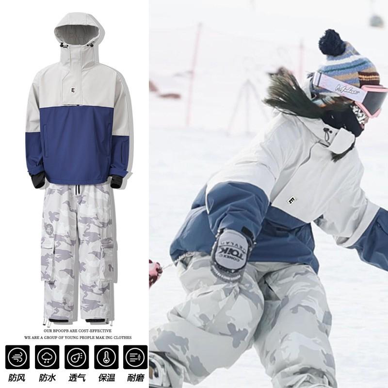 Men Women Ski Suit Set Waterproof Windproof Fleece Lined Camo Snowboarding Jacket Pants With Snow Skirt