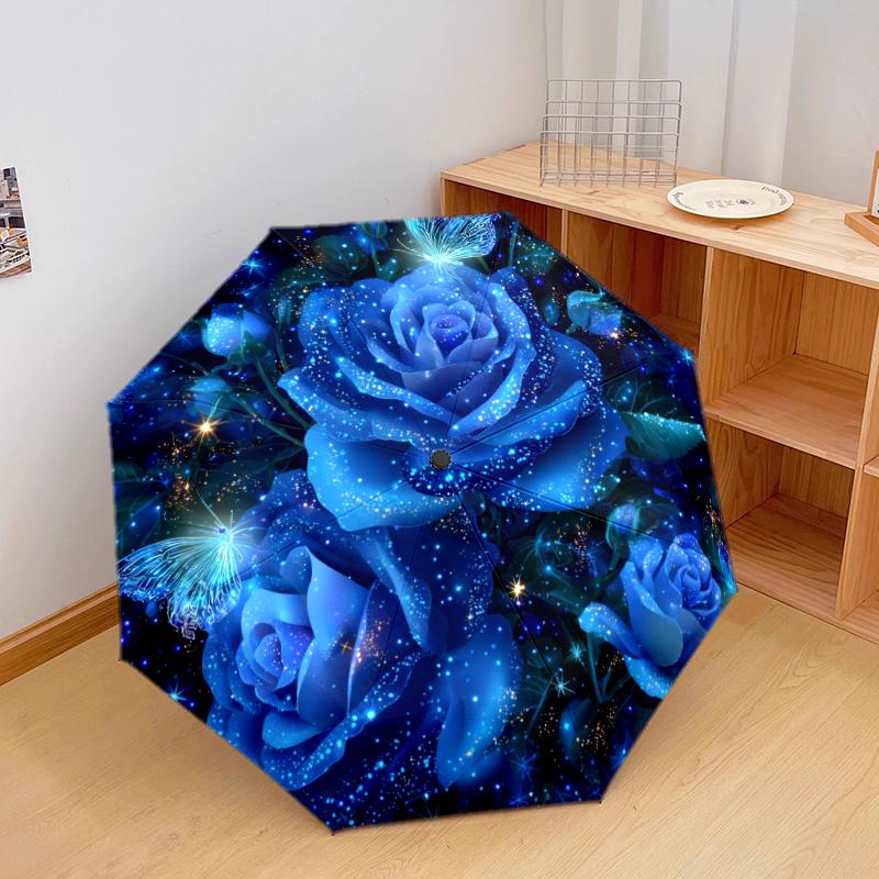 

1 PC Automatic Folding Umbrella - Butterfly Flowers Pattern, Portable & Foldable Design with 8 Ribs, Christmas Birthday Gifts
