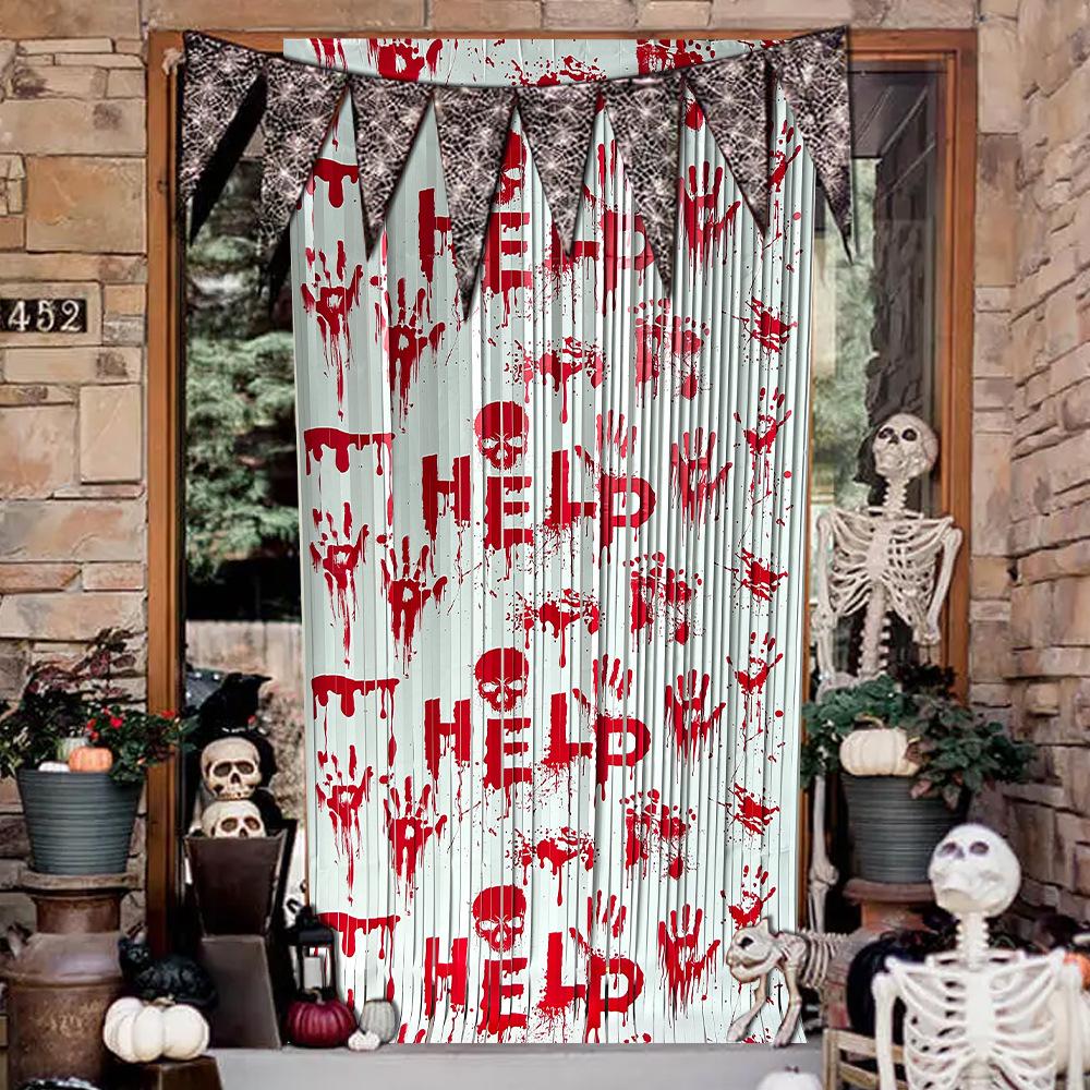 Halloween Foil Fringe Curtain Tinsel Garland Pumpkin Ghost Bat Boo Print Photo Backdrop Halloween Party Door Wall Hanging Decors 5