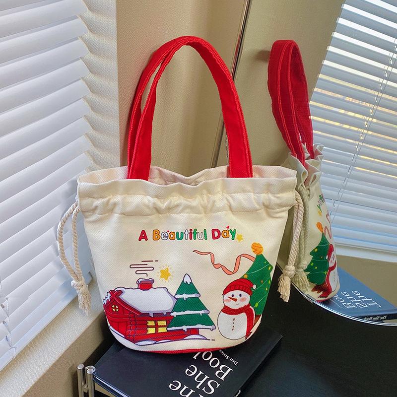 New Spot Christmas Gift Bag Cartoon Santa Snowman Tote Bag Canvas Bag