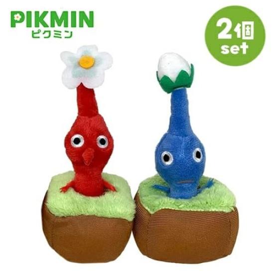 Pikmin Pull-Out Plush Toy Mascot Official Merchandise with Toy Diamond, Size 13cm (Red & Blue Set)