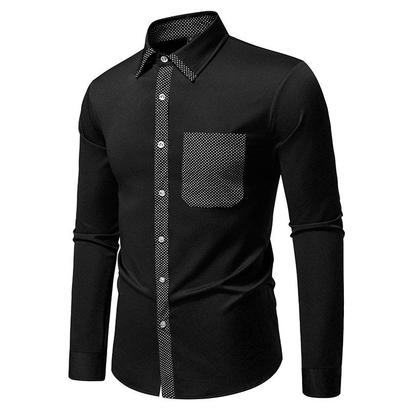 Autumn Fashion Men's Patchwork Long Sleeve Shirt High Quality Vintage Color Block Male Casual Social Wedding Party Business