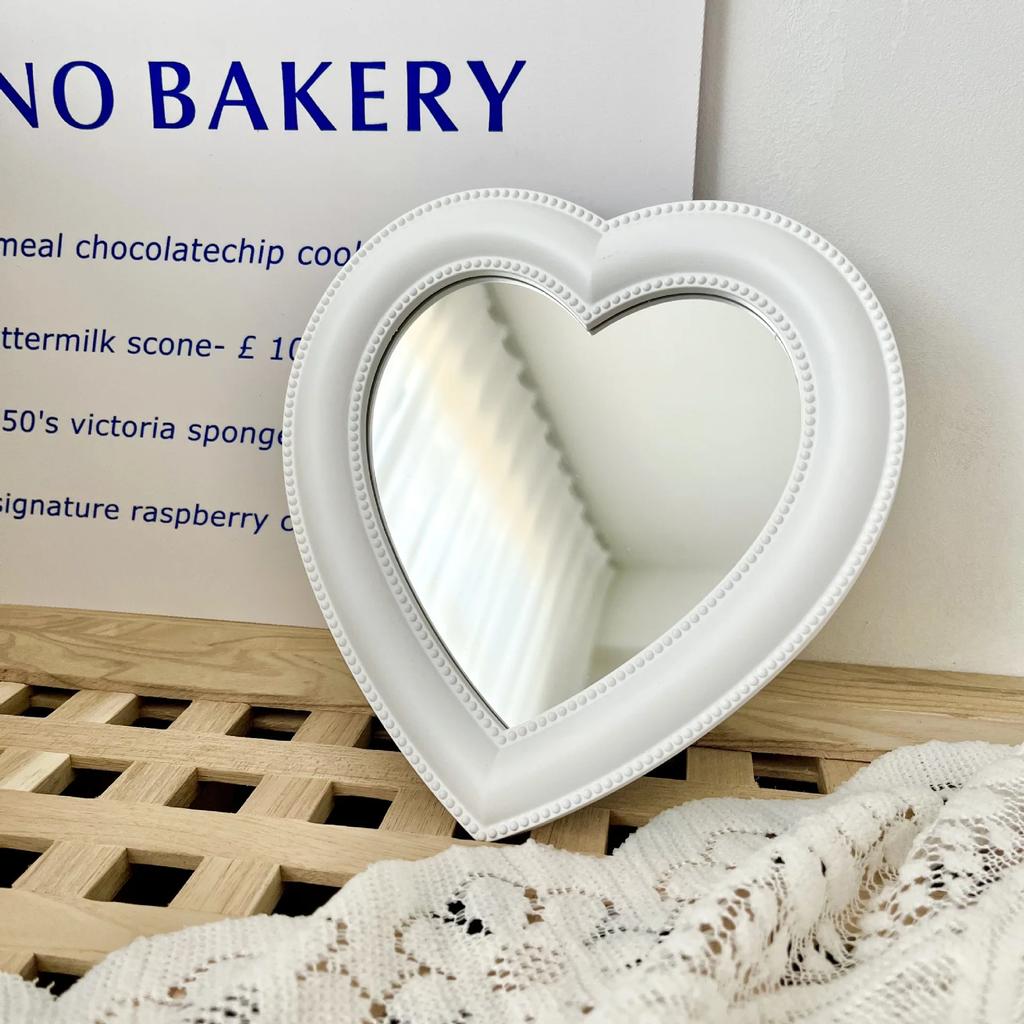 Ins Love Heart Cosmetic Mirror Wall Hanging Dormitory Dressing Mirror Pink White Korean Living Room Decorative Mirrors For Girls