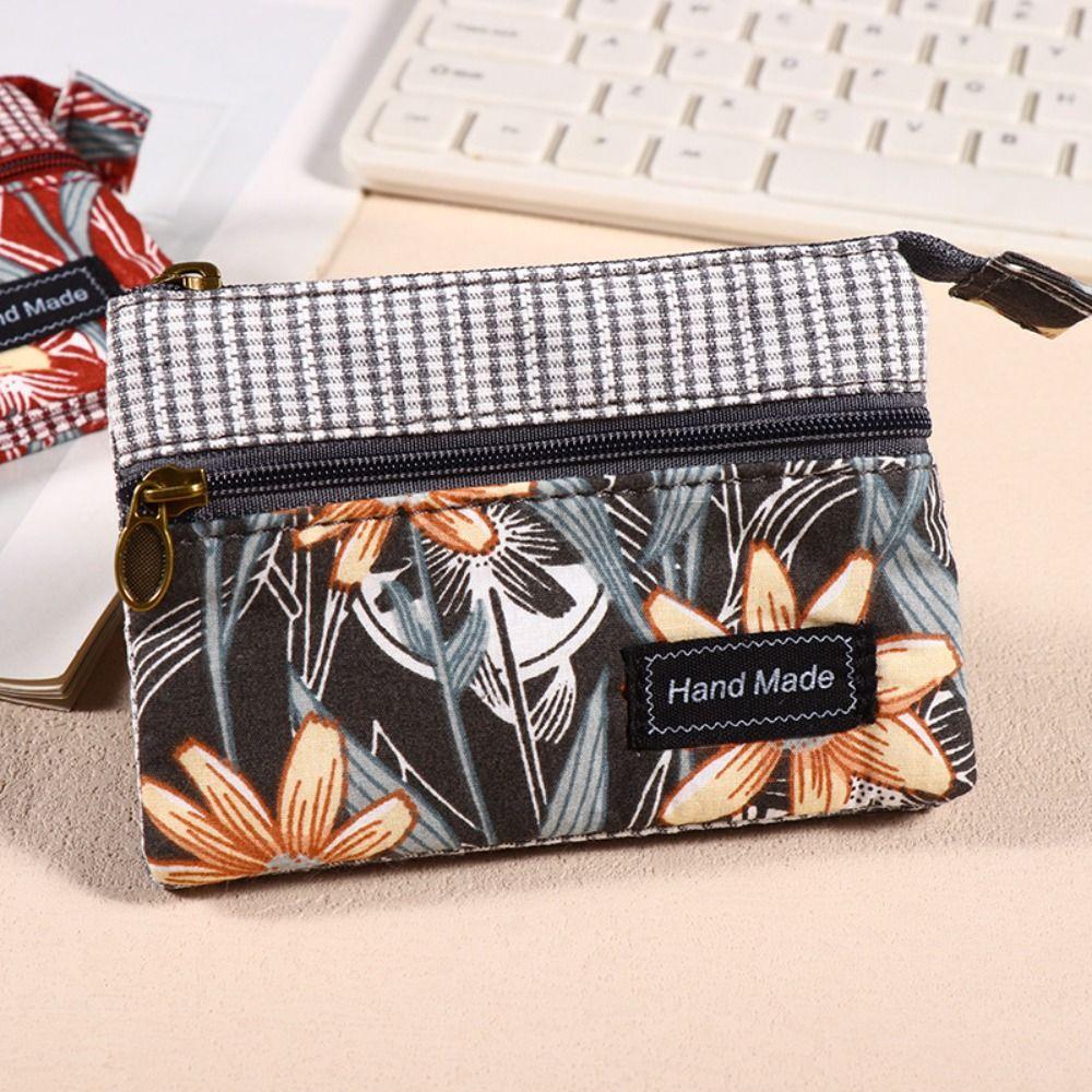 New Printed Fabric Money Bag Double Zipper Ethnic Style Coin Purse Wallet Women Girls