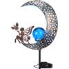 Solar Lights Outdoor - Garden Decorative Moon Solar Lights with Fairy Outdoor Metal Crackle Glass Globe Stake Garden Decor for Pathway, Lawn,Yard