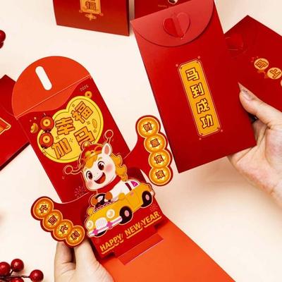 Traditional 3D Red Envelope Year of The Horse Paper Hongbao Spring Festival Red Wallet Thickened Blessing