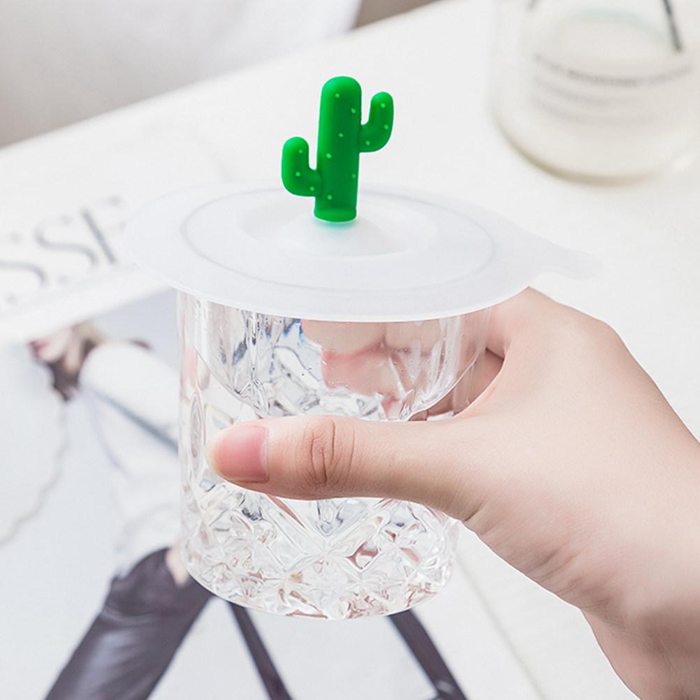 4Pcs Cartoon Cactus Silicone Cup Lids Leak-Proof Dustproof Round Airtight Suction Sealed Covers Grass Green Fluorescent Green