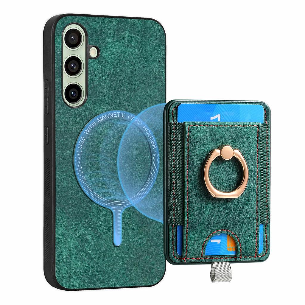 For Samsung Galaxy S24 FE Magnetic Case Card Holder Ring Kickstand PU Leather Phone Back Cover