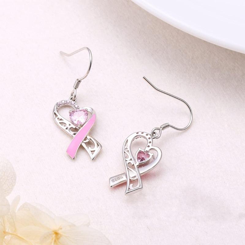 Silver Vintage Pink Crystal Heart Earrings For Women Girl Trend Dangle Earring Jewelry Prevent Allergy Party Accessories