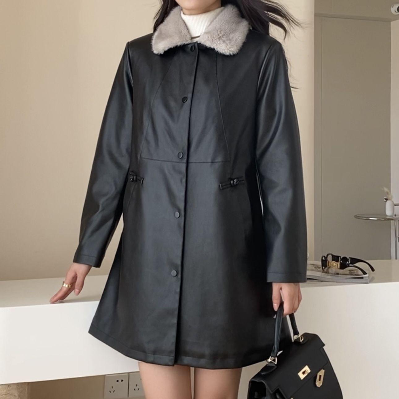 

Женская шуба из толстого бархата для зимней моды, кожаная ветровка средней и длинной длины 5XL