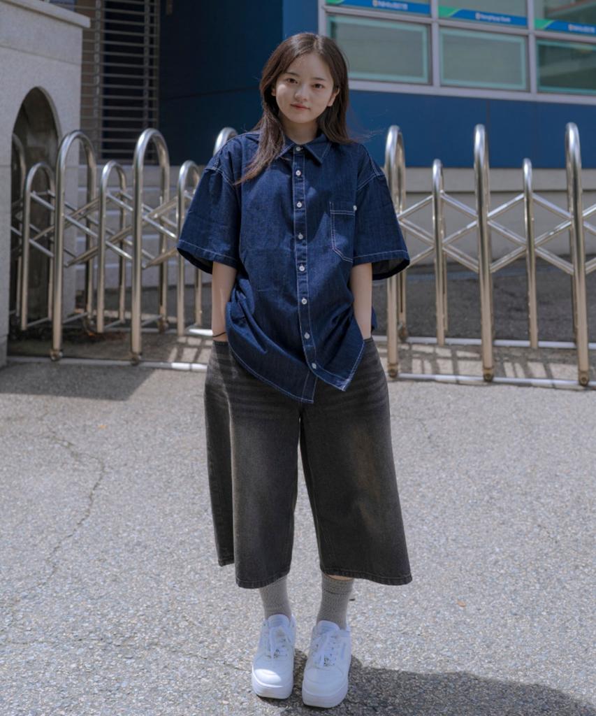 BLOND9 [Set] Pocket Half Denim Shirt + Bermuda Shorts Set