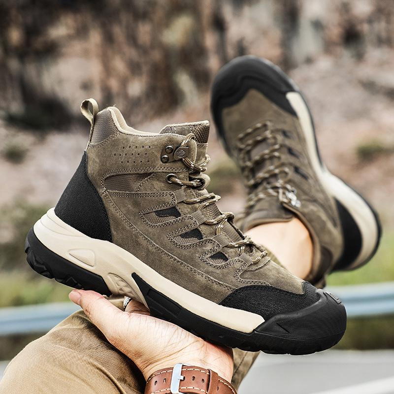 New Outdoor Shoes Men's High-top Hairy Hiking Shoes Non-slip Off-road Shoes Wear-resistant, Climbing Professional Hiking Shoes