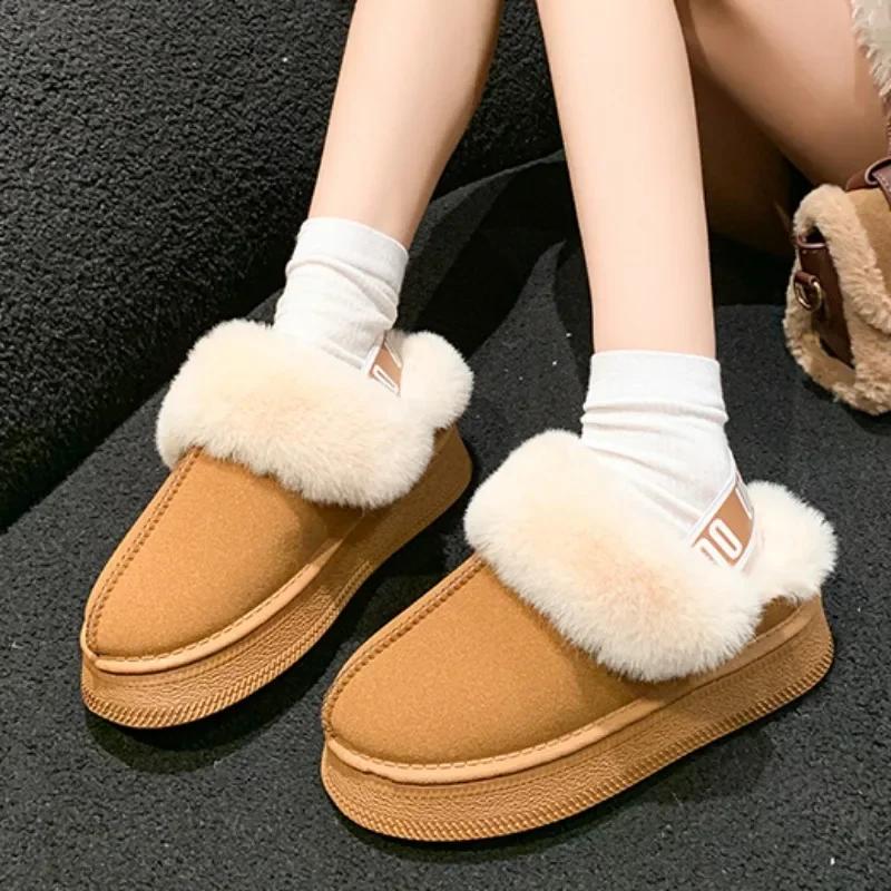 Womens Ankle Boots Winter Home Cotton Shoes 2025 New Furry Design Botas De Mujer Comfortable Thick-soled Warm Snow Boots Zapatos