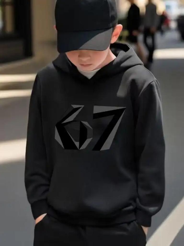 Boys' Christmas GiftChildren Hoodie Cartoon Print Six Seven Bruh 67 Casual Long Sleeve Hooded Sweatshirt Spring & Fall Pullover