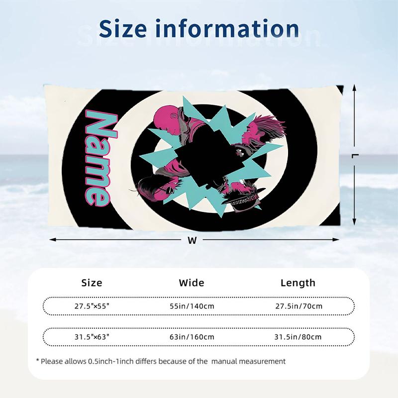 Gorillaz Custom Name Printed Beach Towel Personalized Soft Towel For Swimming Beach Travel