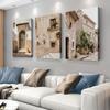 3-teilig, Retro-Veranda-Leinwandbild im mediterranen Stil, Europäische Architekturkunst, Wohnzimmer-Eingangswanddekoration