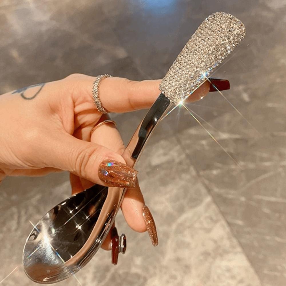 Portable Ice Cream Spoons Rhinestones Rice Spoons Easy To Clean Soup Spoons  Restaurant