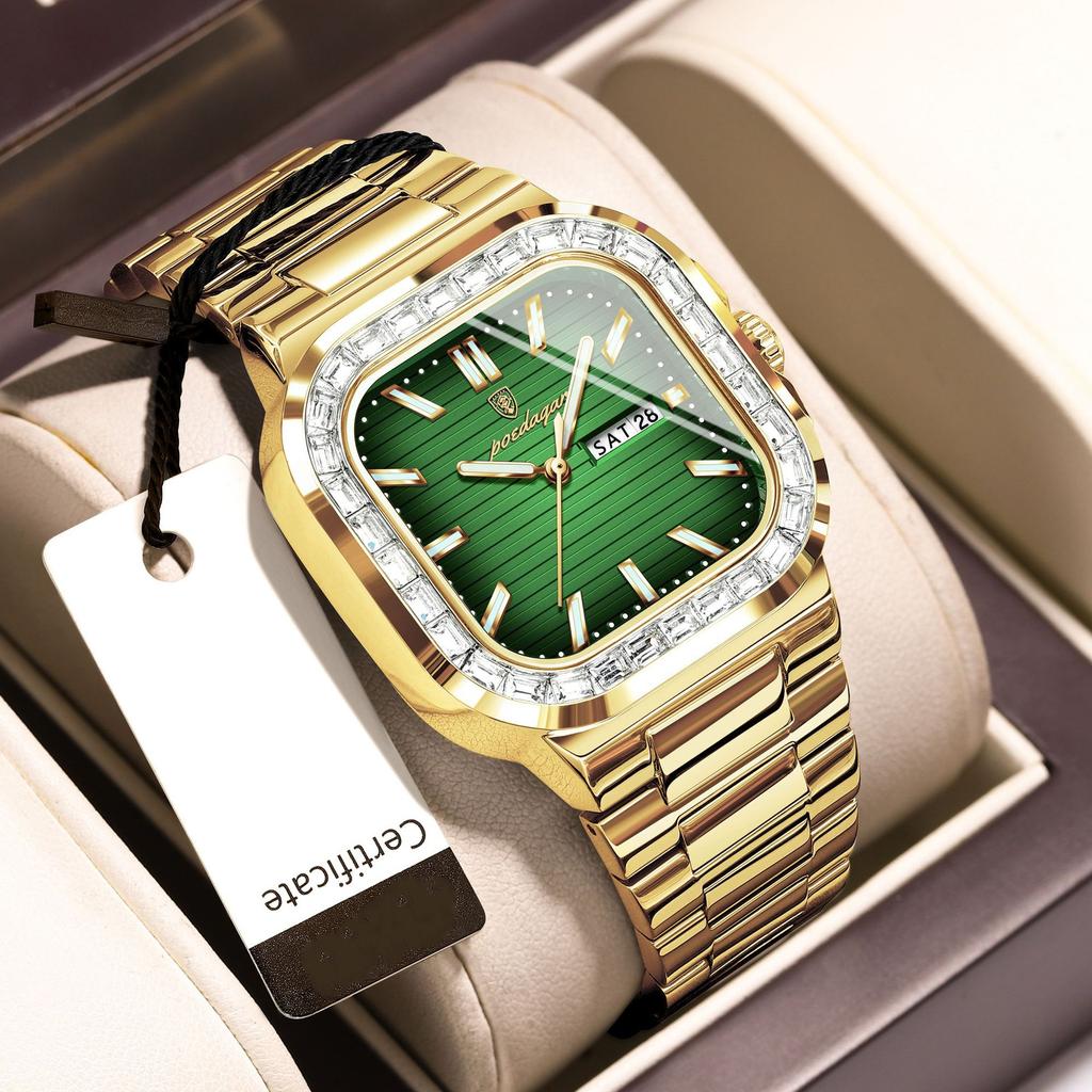 Men's Waterproof Luminous Quartz Watch Diamond Studded Dual Calendar Dial Business Watch Holiday Gifts Men's Exquisite Gift Watch
