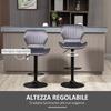 Set of 2 Height-Adjustable Bar Stools with Ergonomic Seat and Footrest, Tall Stools in Velvet Effect and Metal, 47x51.5x92-114 cm, Grey