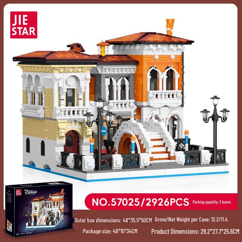 Jie Xing City Street View Building Blocks: Venice Water Town Model (Ages 14+) - Educational Toy & Ornament