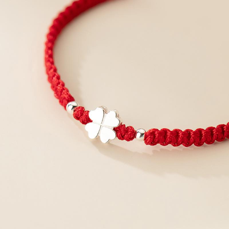 Fashionable Chinese Style Woven Bracelet for Women Lucky Four Leaf Clover Charm Hand Rope Simple Accessories Gifts
